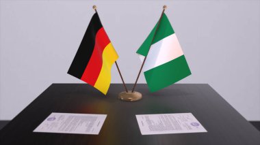 Nigeria and Germany flag, politics relationship, national flags. Partnership deal 3D illustration.