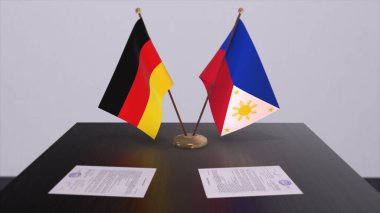 Philippines and Germany flag, politics relationship, national flags. Partnership deal 3D illustration.