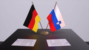 Slovenia and Germany flag, politics relationship, national flags. Partnership deal 3D illustration.