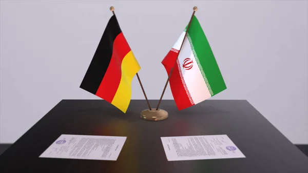Iran and Germany flag, politics relationship, national flags. Partnership deal 3D illustration.