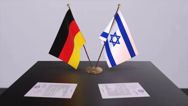 Israel and Germany flag, politics relationship, national flags. Partnership deal 3D illustration.