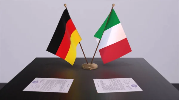 Italy and Germany flag, politics relationship, national flags. Partnership deal 3D illustration.
