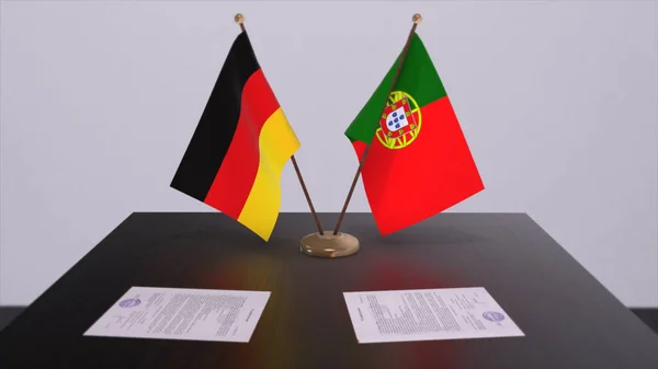 Portugal Germany Flag Politics Relationship National Flags Partnership Deal Illustration — ストック写真