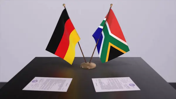 Sydafrika Och Tyskland Flagga Politisk Relation Nationella Flaggor Partnerskapsavtal Illustration — Stockfoto