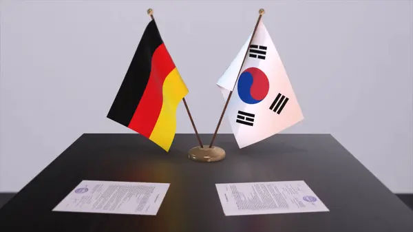 South Korea Germany Flag Politics Relationship National Flags Partnership Deal — Zdjęcie stockowe