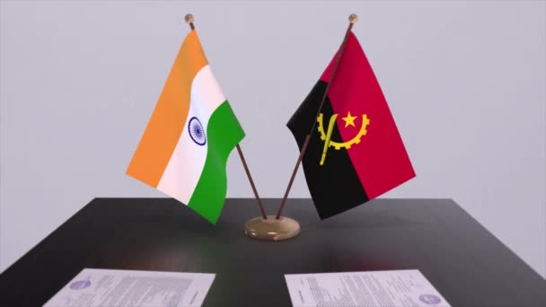 Banderas Nacionales Angola India Acuerdo Asociación Animación Política Cooperación Comercial — Vídeos de Stock