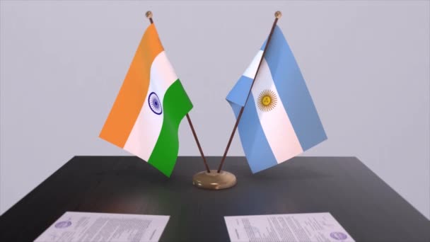 Εθνική Σημαία Αργεντινής Και Ινδίας Συνεργασία Για Σύναψη Εταιρικών Σχέσεων — Αρχείο Βίντεο