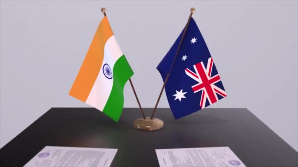Australische Und Indische Nationalflaggen Partnerschaftsabkommen Animation Politik Und Geschäftsvereinbarung Zusammenarbeit — Stockvideo