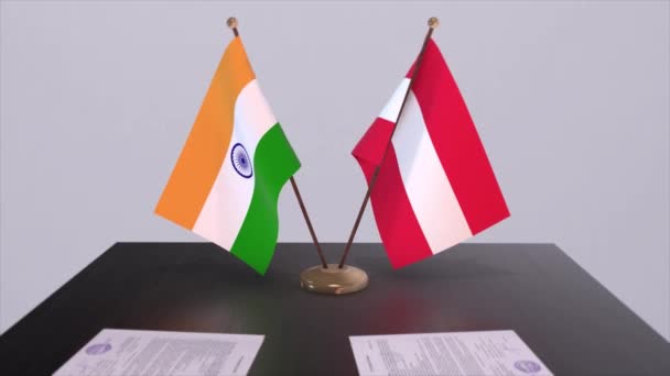 Banderas Nacionales Austria India Acuerdo Asociación Animación Política Cooperación Comercial — Vídeos de Stock