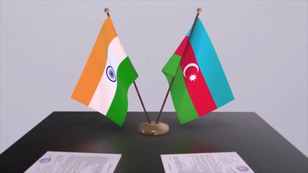 Bandiere Nazionali Azerbaigian India Accordo Partenariato Animazione Politica Cooperazione Commerciale — Video Stock