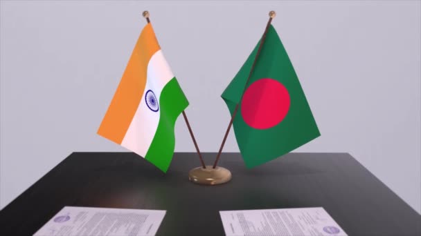 Bangladesh India Nationale Vlaggen Partnerschapsovereenkomst Animatie Politiek Zakelijke Samenwerking — Stockvideo