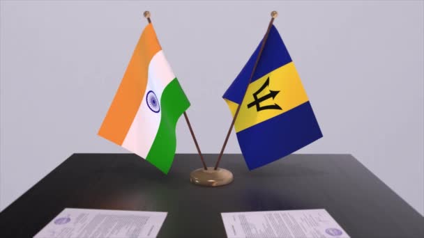 Barbados India Nationale Vlaggen Partnerschapsovereenkomst Animatie Politiek Zakelijke Samenwerking — Stockvideo