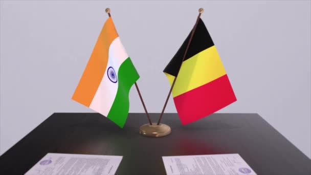 Banderas Nacionales Bélgica India Acuerdo Asociación Animación Política Cooperación Comercial — Vídeos de Stock