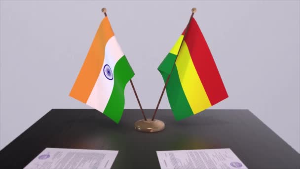 Boliviens Und Indiens Nationalflaggen Partnerschaftsabkommen Animation Politik Und Geschäftsvereinbarung Zusammenarbeit — Stockvideo