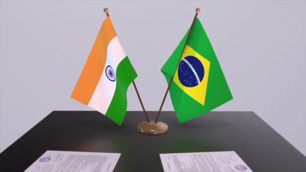 Národní Vlajky Brazílie Indie Partnerství Obchod Animace Politika Obchodní Dohoda — Stock video