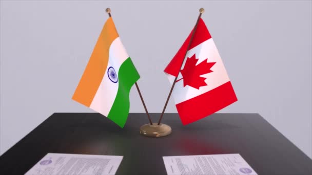 Nationalflaggen Von Kanada Und Indien Partnerschaftsabkommen Animation Politik Und Geschäftsvereinbarung — Stockvideo