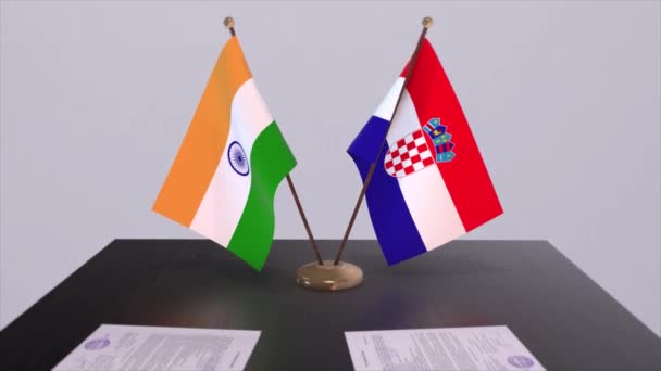 Horvátország India Nemzeti Lobogói Partnerségi Megállapodás Ösztönzés Politikai Üzleti Megállapodás — Stock videók