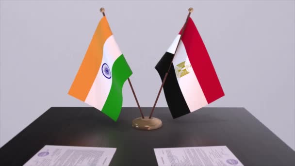 Ägyptische Und Indische Nationalflaggen Partnerschaftsabkommen Animation Politik Und Geschäftsvereinbarung Zusammenarbeit — Stockvideo