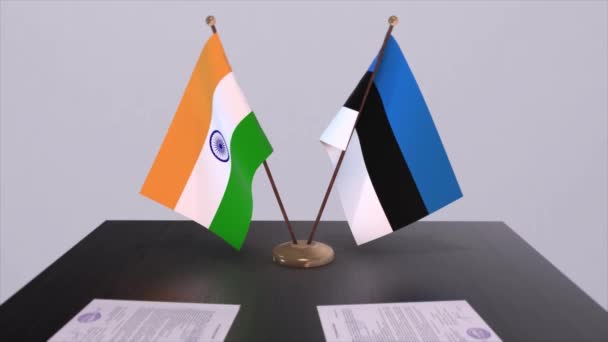 Estland India Nationale Vlaggen Partnerschapsovereenkomst Animatie Politiek Zakelijke Samenwerking — Stockvideo