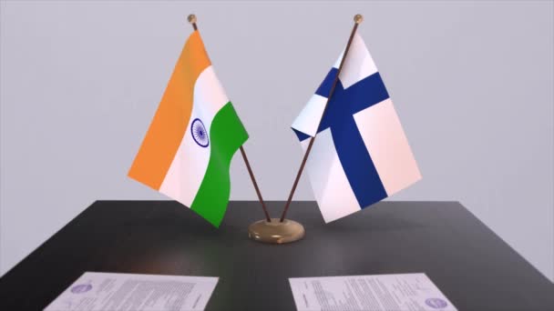 Finlandiya Hindistan Ulusal Bayrakları Ortaklık Anlaşması Animasyon Politika Anlaşması Işbirliği — Stok video