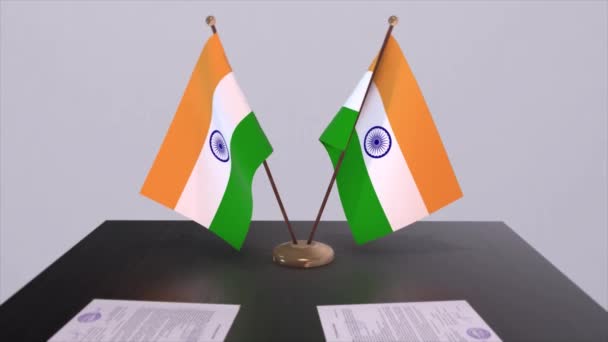 Indische Nationalflaggen Partnerschaftsabkommen Animation Politik Und Geschäftsvereinbarung Zusammenarbeit — Stockvideo