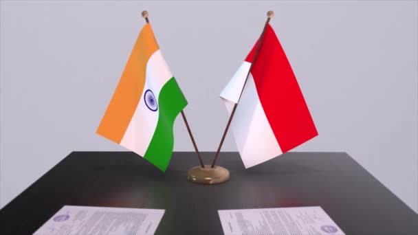 Indonesien Och Indien Nationella Flaggor Partnerskapsavtal Animation Politik Och Affärsavtal — Stockvideo
