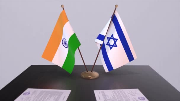 以色列和印度的国旗 伙伴关系协议动画 政治和商业协议合作 — 图库视频影像