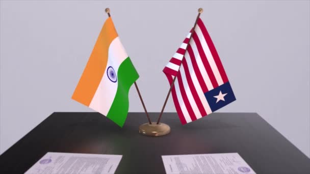 Drapeaux Nationaux Libéria Inde Accord Partenariat Animation Politique Coopération Entre — Video
