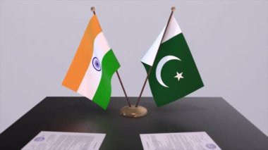 Pakistan ve Hindistan ulusal bayrakları. Ortaklık anlaşması animasyon, politika ve iş anlaşması işbirliği