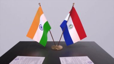 Paraguay ve Hindistan ulusal bayrakları. Ortaklık anlaşması animasyon, politika ve iş anlaşması işbirliği