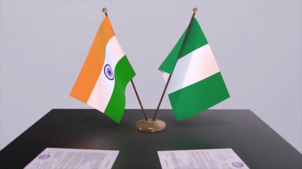Banderas Nacionales Nigeria India Acuerdo Asociación Animación Política Cooperación Comercial — Vídeo de stock