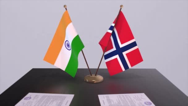 Norwegische Und Indische Nationalflaggen Partnerschaftsabkommen Animation Politik Und Geschäftsvereinbarung Zusammenarbeit — Stockvideo
