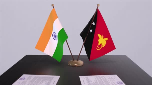 Nationalflaggen Von Papua Neuguinea Und Indien Partnerschaftsabkommen Animation Politik Und — Stockvideo