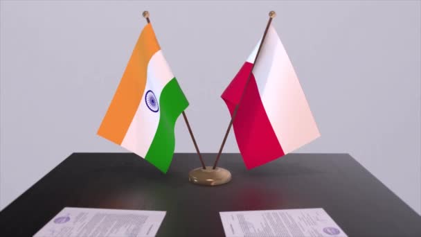 Bendera Nasional Polandia Dan India Animasi Kesepakatan Kemitraan Politik Dan — Stok Video
