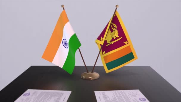 Sri Lanka India Nationale Vlaggen Partnerschapsovereenkomst Animatie Politiek Zakelijke Samenwerking — Stockvideo