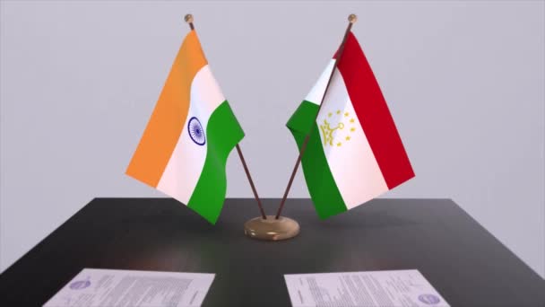 Bandiere Nazionali Tagikistan India Accordo Partenariato Animazione Politica Cooperazione Commerciale — Video Stock