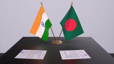 Bangladesh and India national flags. Partnership deal 3D illustration, politics and business agreement cooperation.