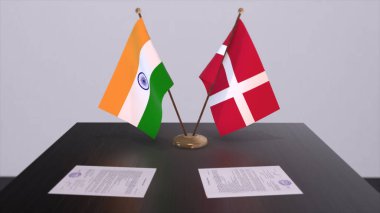 Denmark and India national flags. Partnership deal 3D illustration, politics and business agreement cooperation.