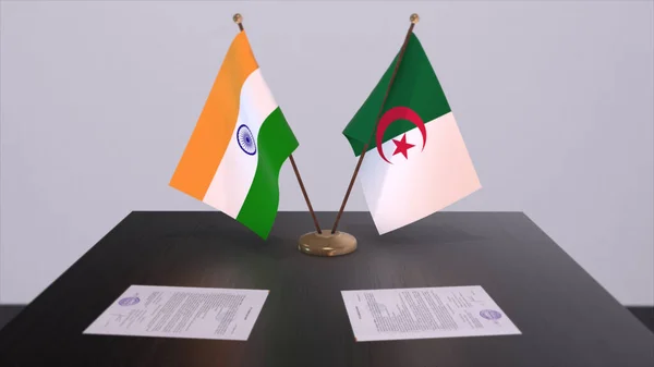 Algeria India National Flags Partnership Deal Illustration Politics Business Agreement — Foto de Stock