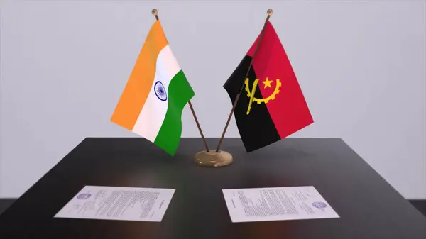 Angola India Nationale Vlaggen Partnerschapsdeal Illustratie Politiek Zakelijke Overeenkomst Samenwerking — Stockfoto