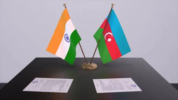 Azerbaijan India National Flags Partnership Deal Illustration Politics Business Agreement — Stockfoto