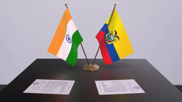 Εκουαδόρ Και Ινδία Εθνικές Σημαίες Συμφωνία Εταιρικής Σχέσης Εικονογράφηση Πολιτική — Φωτογραφία Αρχείου