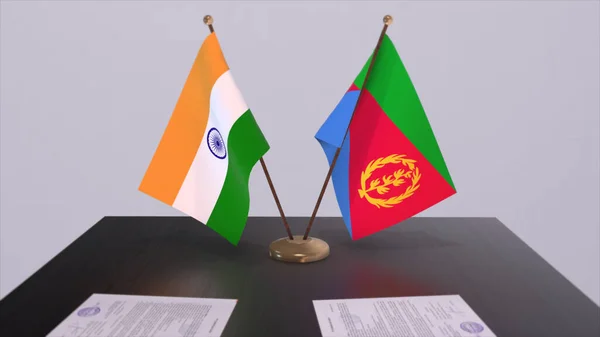 Nationale Vlaggen Van Eritrea India Partnerschapsdeal Illustratie Politiek Zakelijke Overeenkomst — Stockfoto
