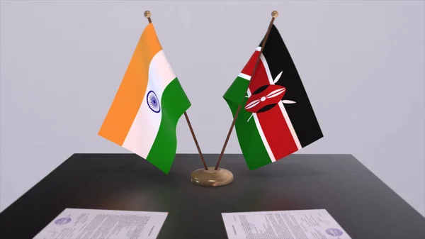 Kenya Hindistan Ulusal Bayrakları Ortaklık Anlaşması Illüstrasyon Siyaset Anlaşması Işbirliği — Stok fotoğraf