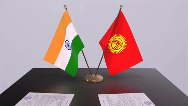 Kyrgyzstan India National Flags Partnership Deal Illustration Politics Business Agreement — Foto Stock