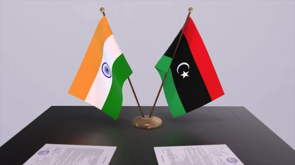 Libya India National Flags Partnership Deal Illustration Politics Business Agreement — Foto de Stock
