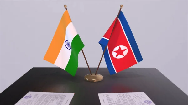 North Korea India National Flags Partnership Deal Illustration Politics Business — Stock Fotó