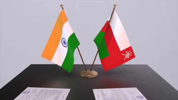 Oman India National Flags Partnership Deal Illustration Politics Business Agreement — Foto de Stock