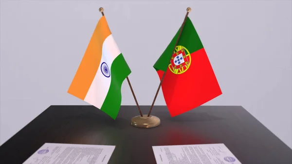 Portugal India National Flags Partnership Deal Illustration Politics Business Agreement — ストック写真