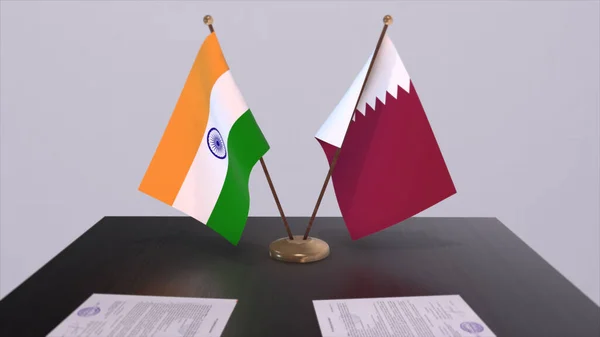 Qatar India National Flags Partnership Deal Illustration Politics Business Agreement — Stockfoto